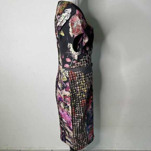 Byron Lara Women's Black Pink Short Sleeve Abstract Print Shift Dress Size 8 - Picture 2 of 10